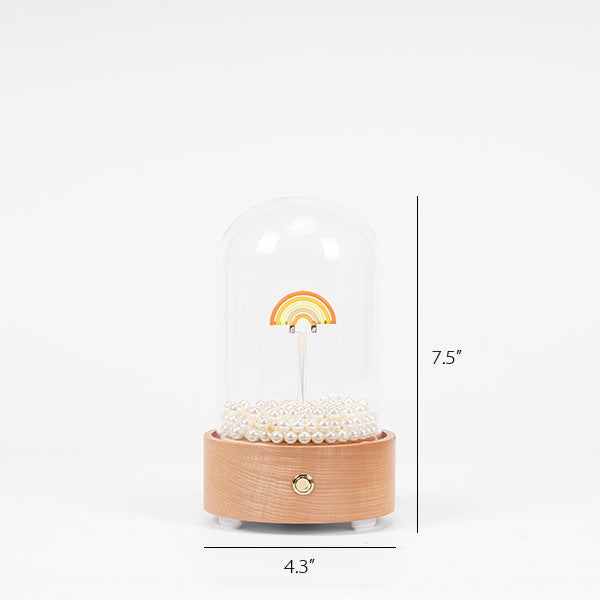 Bluetooth Speaker Lamp - Rainbow Design - Glass Dome - Beechwood Base - Vibrant Decor