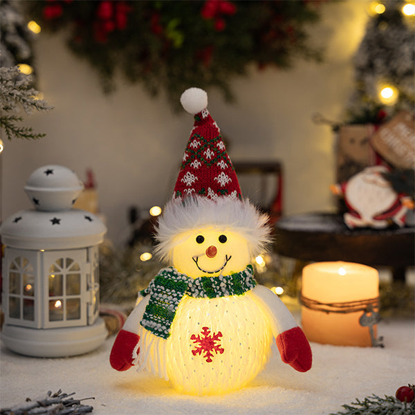 Glowing Snowman Doll Figurine - Christmas Light-Up Decoration - Fabric PVC LED Ornament - Pointed Hat and Top Hat Styles