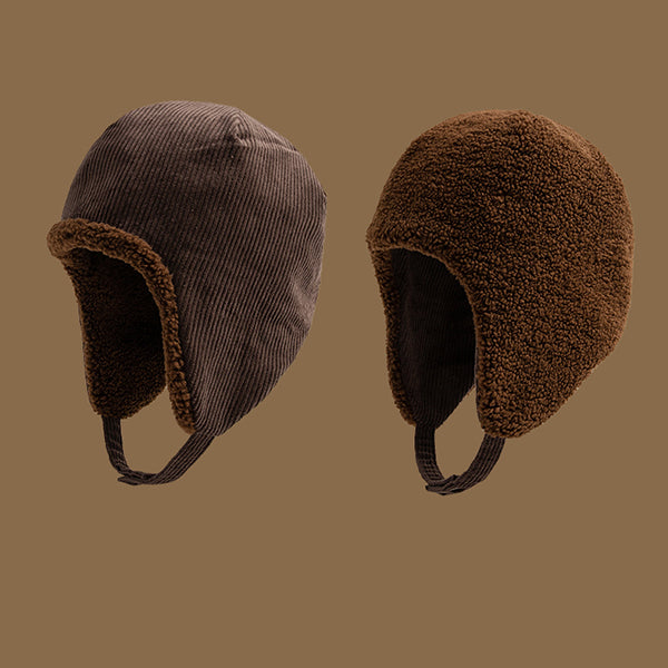 Reversible Faux Lamb Fleece Earflap Hat - Winter Warm Thickened Cap - Dual-Sided Cozy Design - Eight Color Options - Fashion Outdoor Headwear