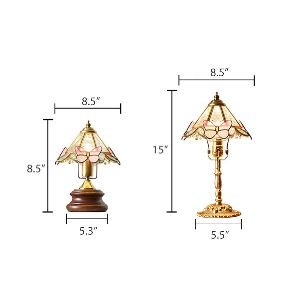 French Vintage Butterfly Table Lamp - Painted Metal Shade - Solid Wood Base - Retro Bedside Lamp