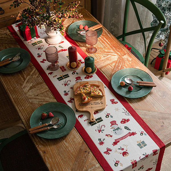 Christmas Table Runner - Cotton Linen Blend with Tassels - Four Festive Styles and Sizes - Holiday Dining Decoration