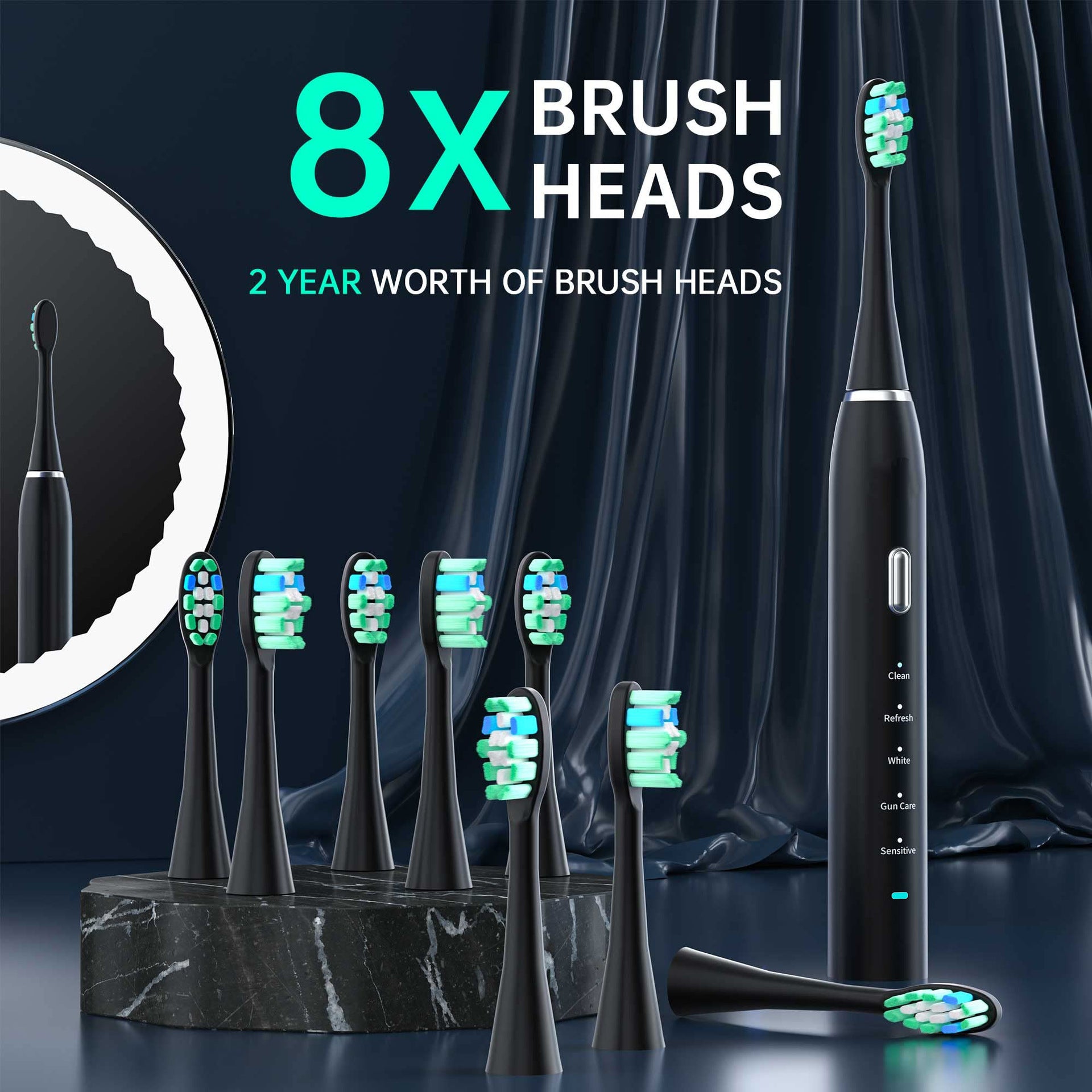 Electric Toothbrush for Adults – 5 Modes – 8 Brush Heads – IPX7 Waterproof – 120-Day Battery