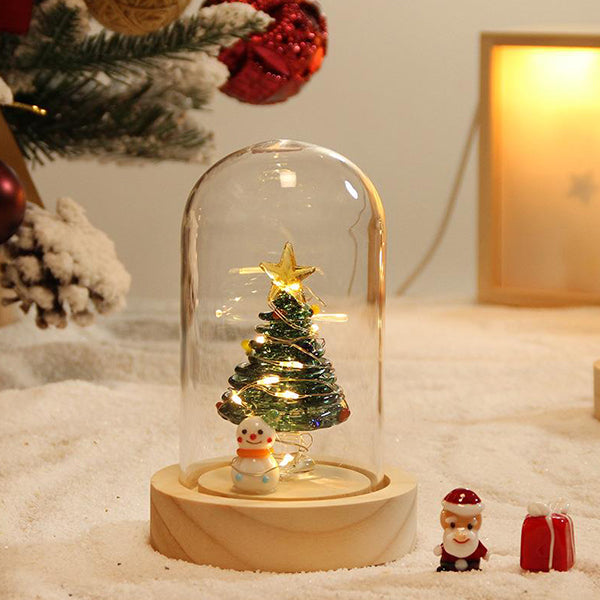 Glass Dome Christmas Table Ornament - Light-Up Wooden Base Decor - Santa and Tree Options - Holiday Gift Decoration