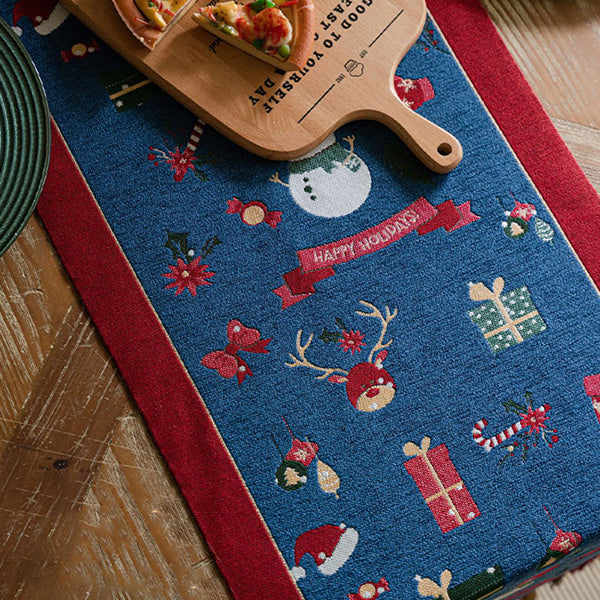 Christmas Table Runner - Cotton Linen Blend with Tassels - Four Festive Styles and Sizes - Holiday Dining Decoration
