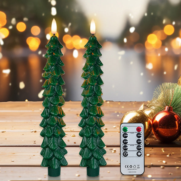 LED Pine Tree Electronic Candle - Paraffin Wax Christmas Decoration - Short Medium Tall - Battery Powered - Festive Holiday Lighting