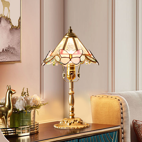 French Vintage Butterfly Table Lamp - Painted Metal Shade - Solid Wood Base - Retro Bedside Lamp