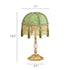 French Vintage Green Velvet Table Lamp - Beaded Fringe Shade with Tassels - Alloy and Marble Base - Elegant Retro Bedside Lamp