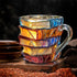 3D Painted Book Glass Mug - Handcrafted Stacked Book Design - Colorful Art Style