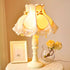 Vintage Lace Bedside Lamp - Romantic Princess Style - Wooden Base with Fabric Shade - Retro Bedroom Nightstand Light