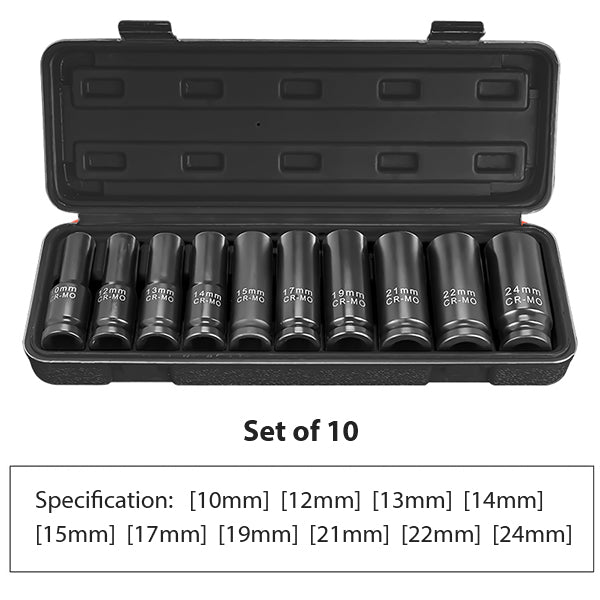 Impact Socket Set - CR-MO Steel - Short Long Combo Options - Heavy Duty for Automotive Repair - Anti-Rust Black Finish - Portable Storage Case