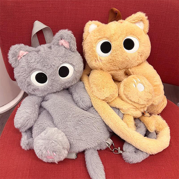 Adorable Plush Cat Backpack - Whiskers & Wonders - Orange - Beige - Cat Lovers