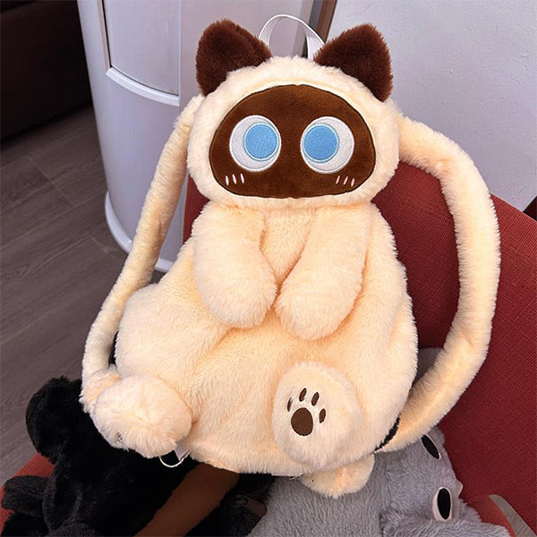 Adorable Plush Cat Backpack - Whiskers & Wonders - Orange - Beige - Cat Lovers