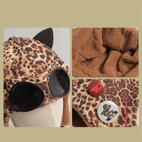 Cat Ear Aviator Hat - Faux Fur Lined - Goggles Included - Outdoor Warmth