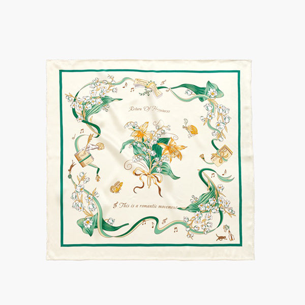 French Garden Silk Scarf - 100% Mulberry Silk - 15 Floral Designs - Elegant Gift for Mom