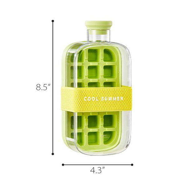 Ice Mold Water Bottle - Food-Grade Plastic - Easy Release - Pink - Green - White
