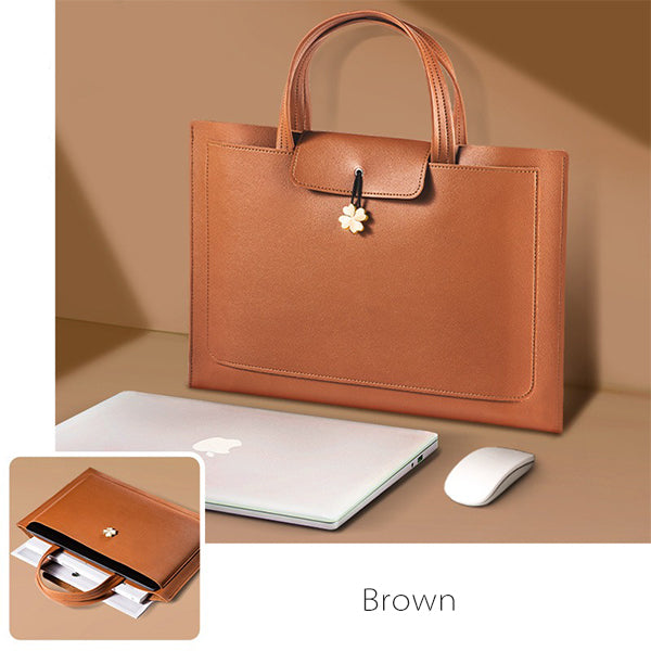 Elegant Women's Leather Briefcase - Pink - Beige - PU Leather - For Professional Use