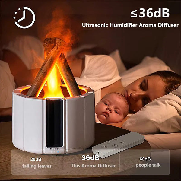 Campfire Humidifier - Essential Oil Compatible - Adjustable Brightness - Remote Control - Cozy Decor