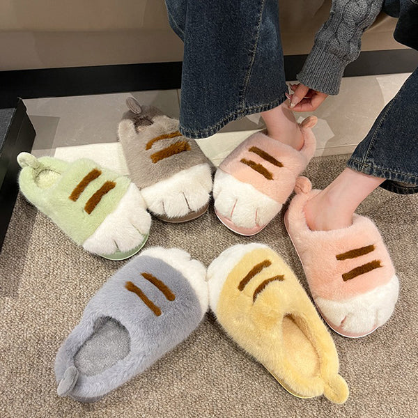 Cozy Cat Paw Slippers - Women's Plush - Soft & Warm - Adorable Design - Pink - Gray