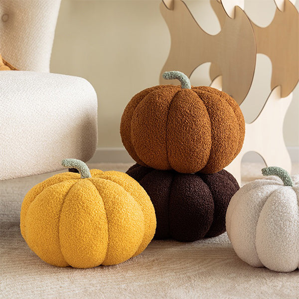 Cozy Pumpkin Plush Pillow - Soft Polyester - Fall Décor - Yellow - Caramel - Coffee