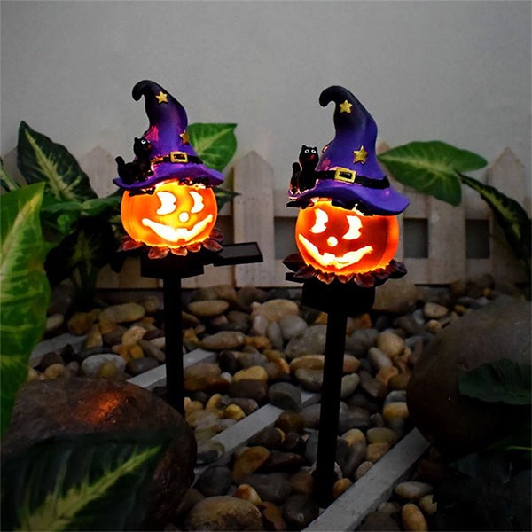 Solar-Powered Witch Hat Pumpkin Stake Light