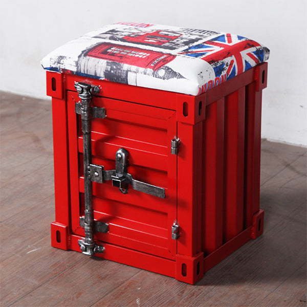 Vintage Industrial Container Storage Stool - Iron Distressed Finish - Multi-Color Seating with Hidden Storage
