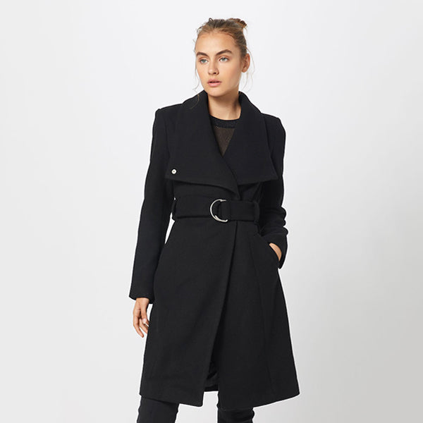 Elegant Women's Black Coat with Belt