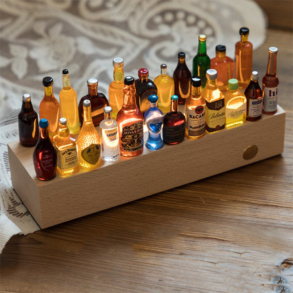 DIY Mini Liquor Bottle Night Light - Wooden Base - Rechargeable - Warm & White Light - Unique Home Decor