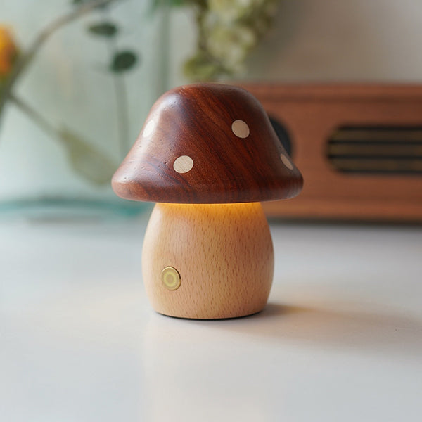 Handcrafted Wooden Mushroom Night Light - Touch Sensor Switch - Eco-Friendly Design - Soft, Warm Lighting