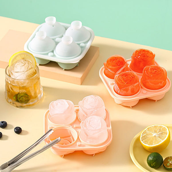 Rose Ice Cube Mold - 4 or 6 Grids - Food-Grade Silicone - Easy Release - Pink and Green Options