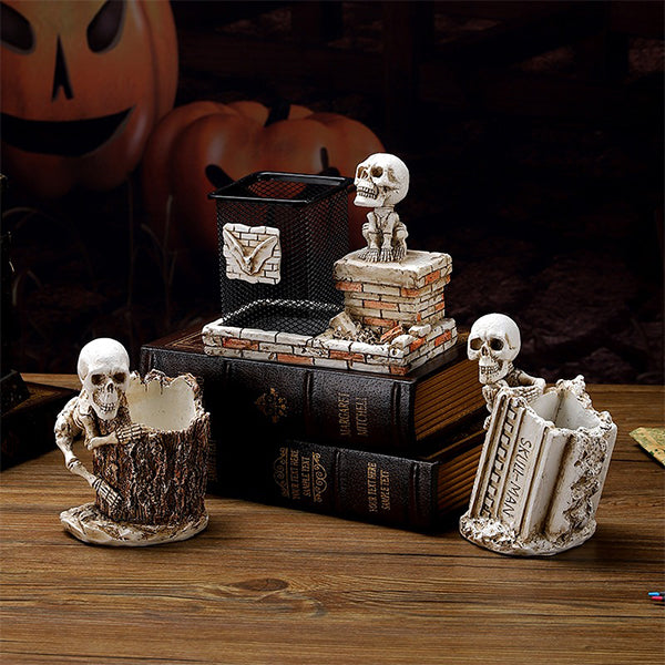 Skull Desk Organizer - Resin - Perfect for Halloween Vibes - Add Fun to Your Workspace