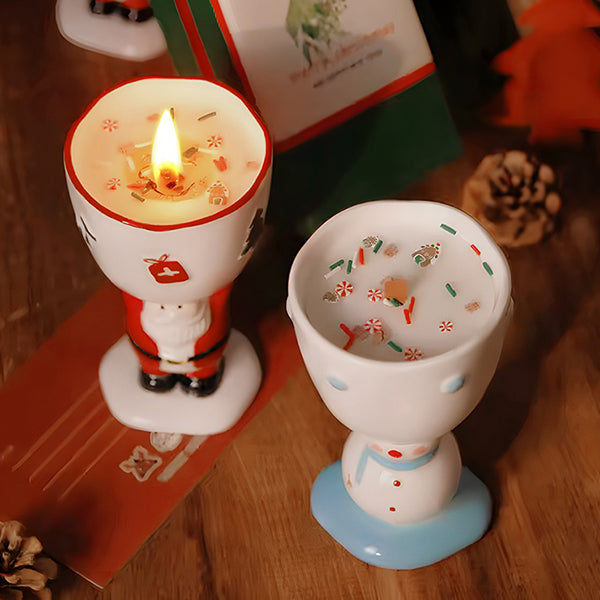 Christmas Scented Candle Cup - Snowman & Santa Claus - Festive Candlelight Charm