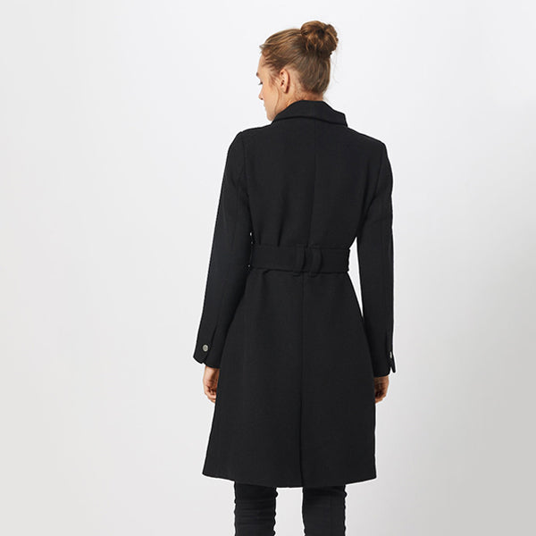 Elegant Women's Black Coat with Belt - Available in Six Sizes - Classic and Versatile