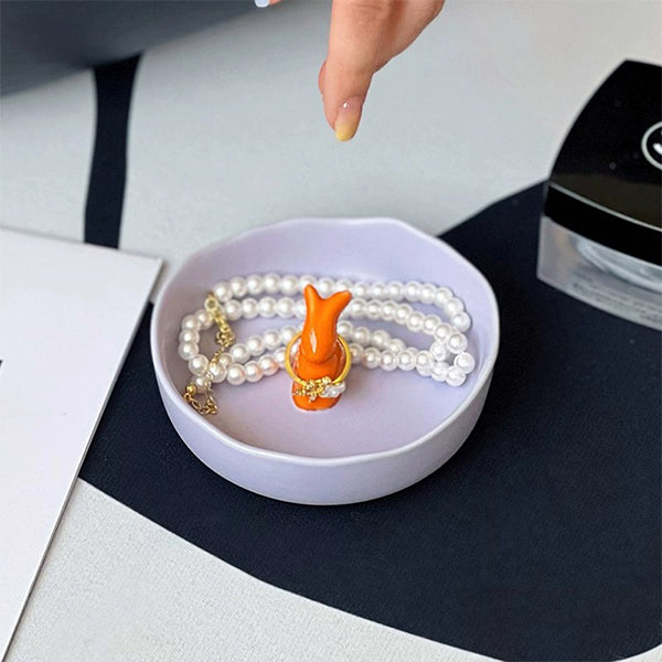 Ceramic Bunny Jewelry Tray - Blue - Purple - Decorative Storage Dish - Cute Home Organizer - Ring Holder Plate