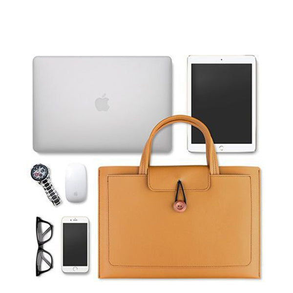 Sophisticated Leather Briefcase - Gray - Pink - PU Leather - Discerning Professional