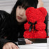 Rose Teddy Bear Figurine - Handcrafted with PE Material - Red, White, Pink - Acrylic Cover Protection - Valentine's Gift
