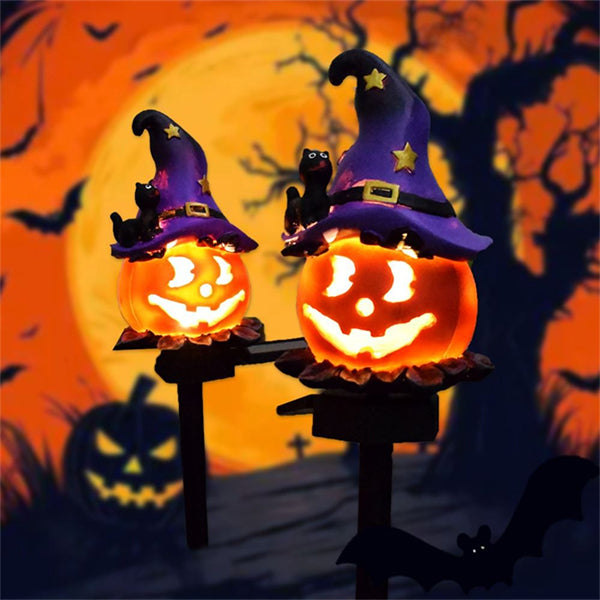 Solar-Powered Witch Hat Pumpkin Stake Light - Halloween Outdoor Decoration