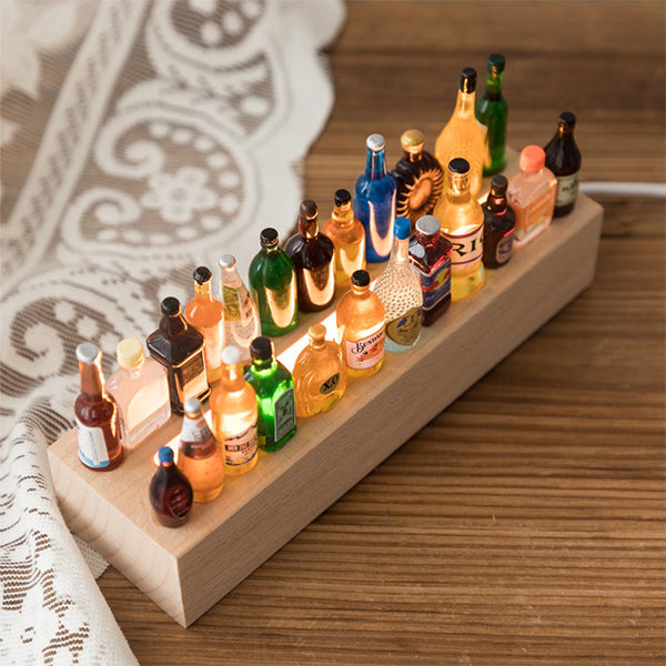 DIY Mini Liquor Bottle Night Light - Wooden Base - Rechargeable - Warm & White Light - Unique Home Decor