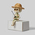 Skeletal Fisherman Figurine - Resin Craft with Straw Hat - Halloween Decoration