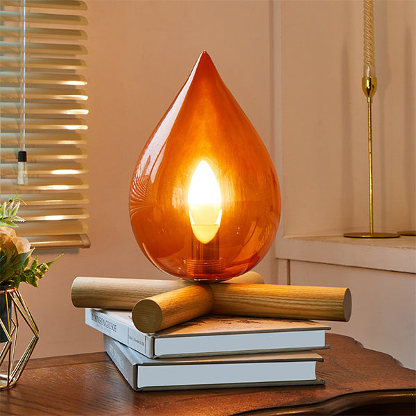 Bonfire-Inspired Table Lamp - Glass Cover with Wooden Base - Three Color Settings