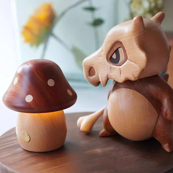 Handcrafted Wooden Mushroom Night Light - Touch Sensor Switch - Eco-Friendly Design - Soft, Warm Lighting