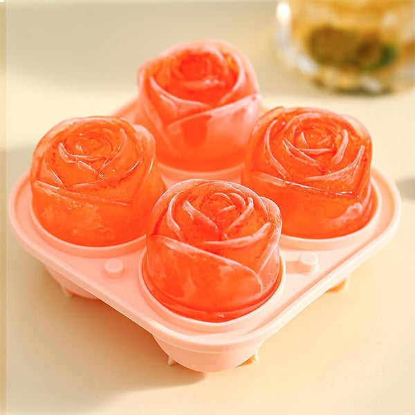 Rose Ice Cube Mold - 4 or 6 Grids - Food-Grade Silicone - Easy Release - Pink and Green Options