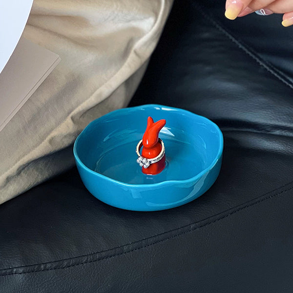 Ceramic Bunny Jewelry Tray - Blue - Purple - Decorative Storage Dish - Cute Home Organizer - Ring Holder Plate