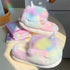 Unicorn Plush Slippers - Cozy and Soft - White and Pink - Women’s Home Shoes