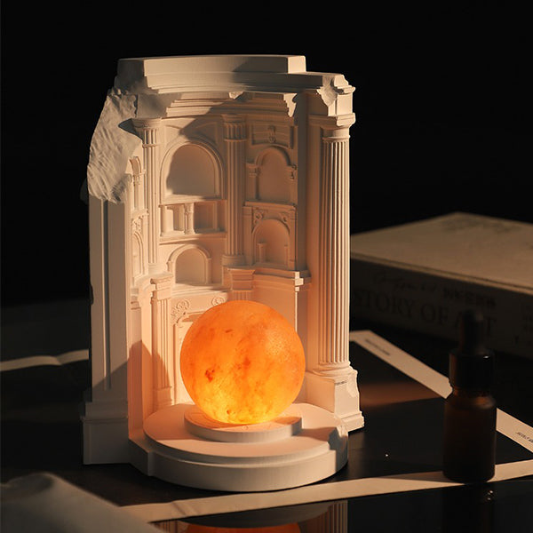 Parthenon Aroma Lamp - Ancient Greek Style Diffuser - Himalayan Salt Light - Plaster Sculpture Design - USB Rechargeable Night Light