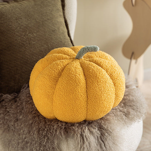 Cozy Pumpkin Plush Pillow - Soft Polyester - Fall Décor - Yellow - Caramel - Coffee