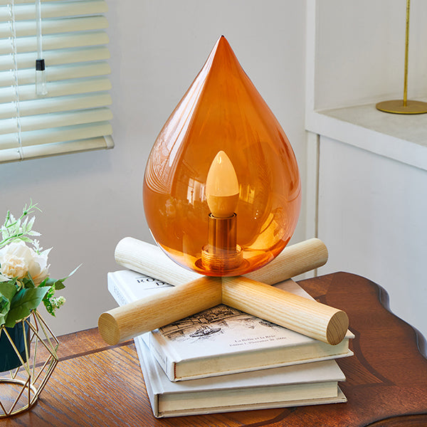 Bonfire-Inspired Table Lamp - Glass Cover with Wooden Base - Three Color Settings