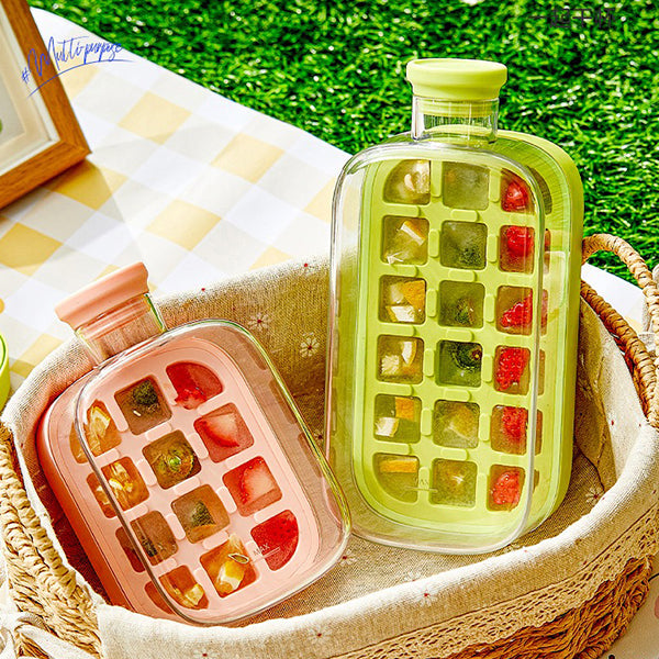 Ice Mold Water Bottle - Food-Grade Plastic - Easy Release - Pink - Green - White