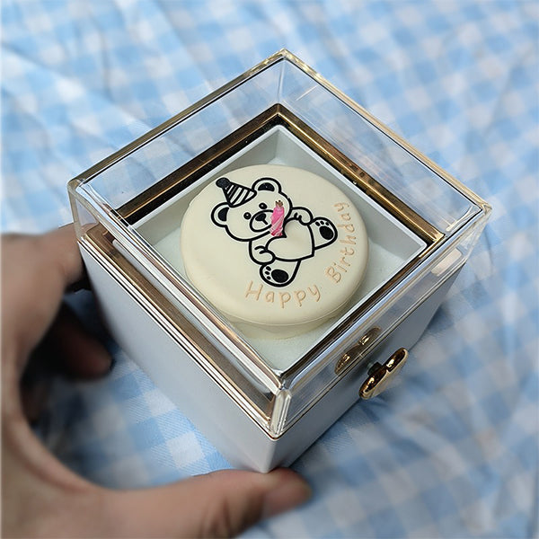 Surprise Ring Box Candle - Rotating Reveal - Birthday Bear Design - Proposal Gift - White - Pink - Red