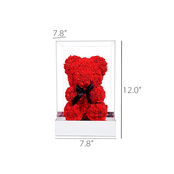 Rose Teddy Bear Figurine - Handcrafted with PE Material - Red, White, Pink - Acrylic Cover Protection - Valentine's Gift