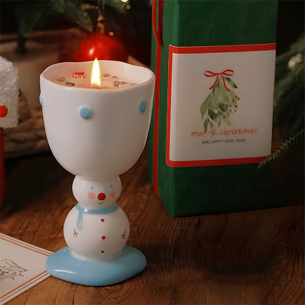 Christmas Scented Candle Cup - Snowman & Santa Claus - Festive Candlelight Charm